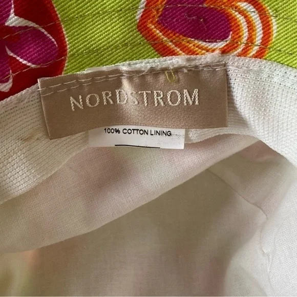 Nordstrom Lime Green Orange Pink Cotton Canvas Floral Print Bucket Hat - Picture 12 of 16